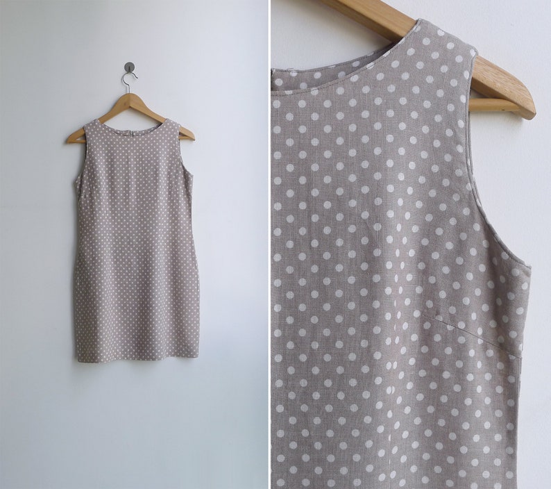 taupe and white polka dot dress