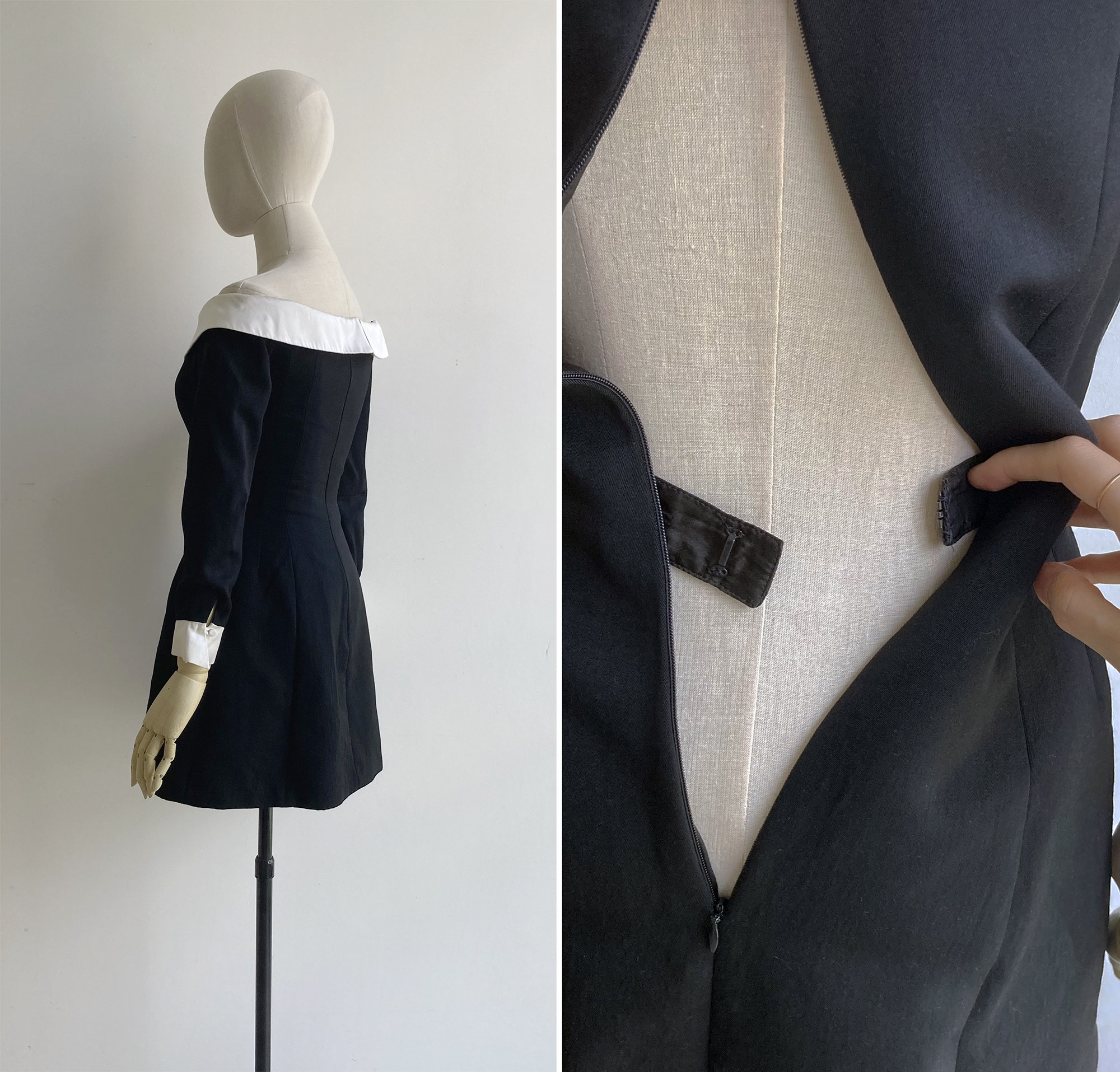 Vintage '80s Lolita Lempicka Tuxedo off Shoulder Mini Dress Vintage '80s Lolita Lempicka Tuxedo off Shoulder Mini Dress