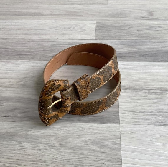 Vintage 80s Carlos Falchi Faux Snakeskin Leather Belt S  display picture 3