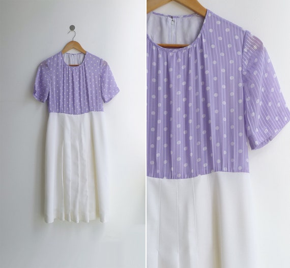 SALE - Vintage '80s Colorblock Lilac & White Spot… - image 6