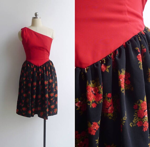 Vintage 80's Does 50's 'Flaming Florals' One Shoul