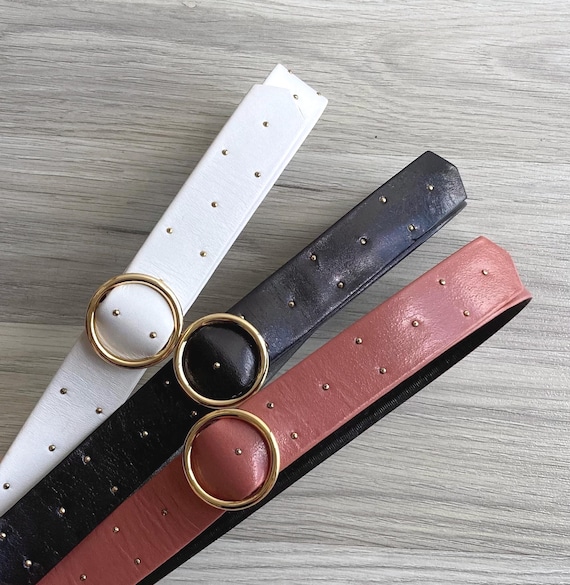 小物 Vintage 80s Studs Design Leather Belt Vintage 80s Studded Faux Leather Belt by David Hicks XS S M, Retro