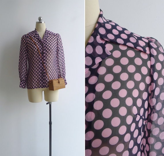 Vintage 70's 'Dotty' Pink Spot Print Sheer Collare