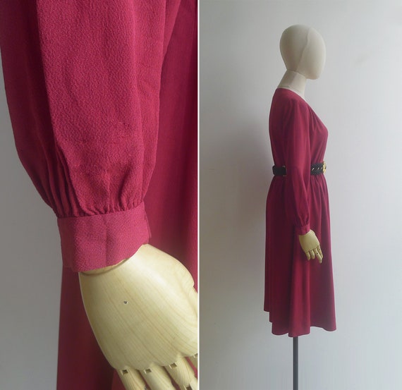 Vintage '80s Ruby Red V-Neck Midi Dress XS-S - image 5