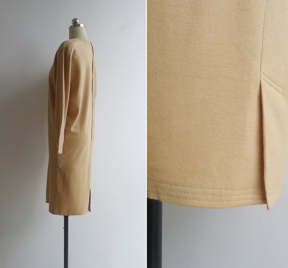 SALE - Vintage '80s Camel Tan Wool Batwing Shift … - image 7