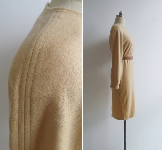 SALE - Vintage '80s Camel Tan Wool Batwing Shift … - image 5