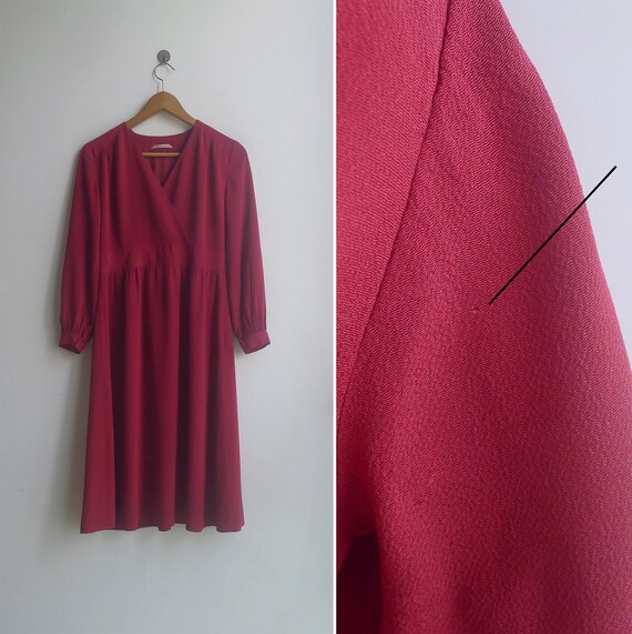 Vintage '80s Ruby Red V-Neck Midi Dress XS-S - image 7