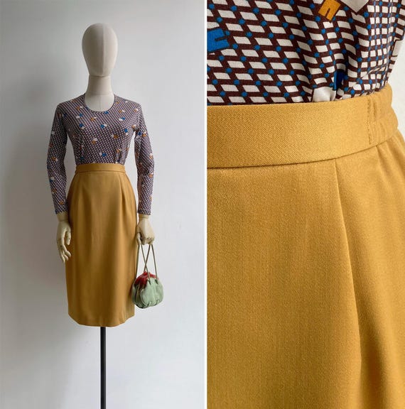 SALE Vintage 80s Mustard Yellow Pencil Skirt XS S Etsy