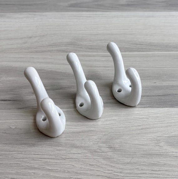 Vintage 50s White Porcelain Wall Hook - Retro Double Towel Hook, Ceramic, Customizable, DIY Home Decor