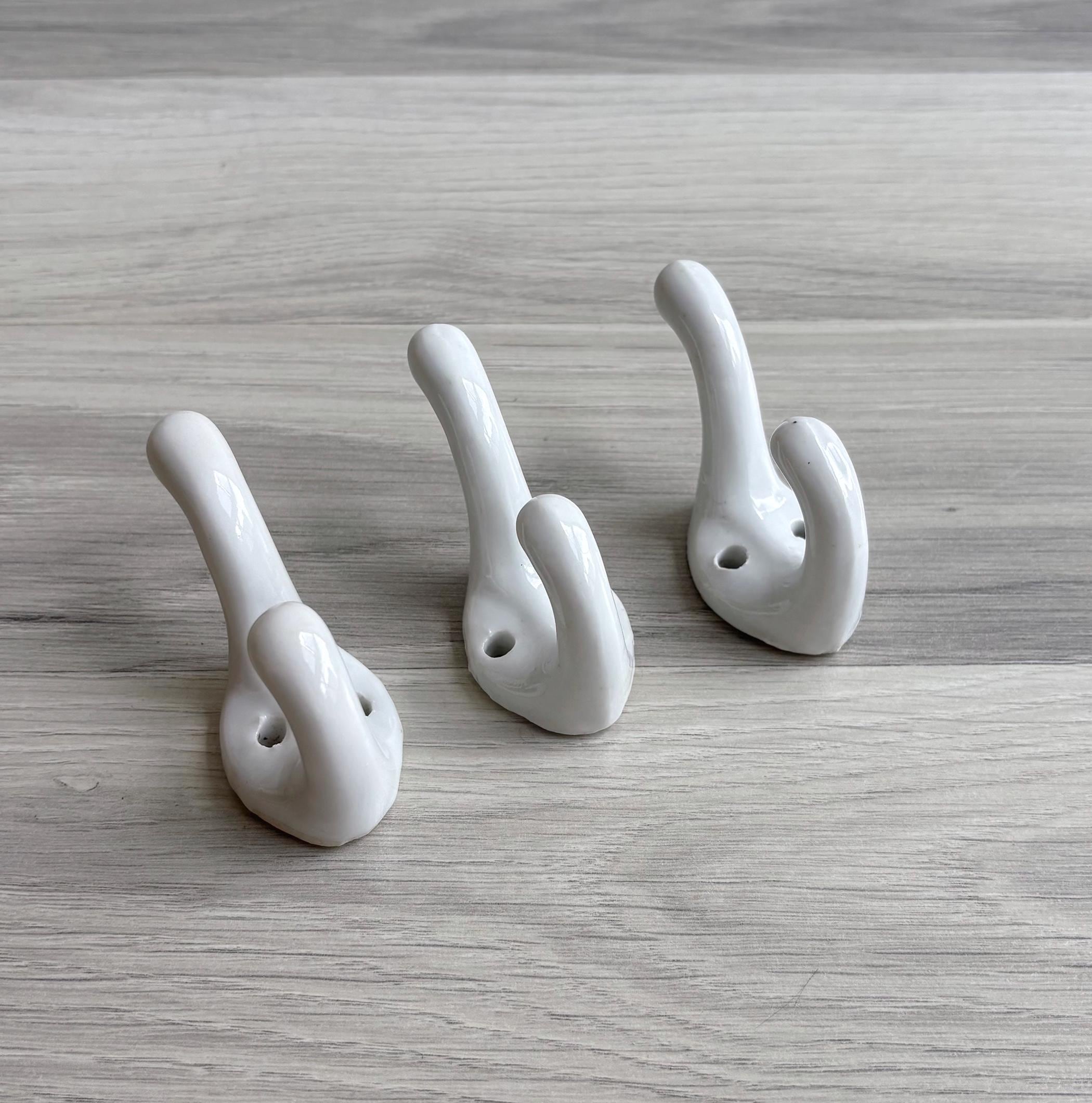 Vintage 1950s White Porcelain Wall Hook - Retro Double Towel Hook