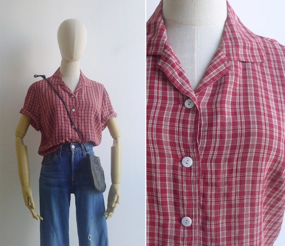 SALE Vintage 90er Jahre Rot Karo Bluse M-L - Etsy Österreich