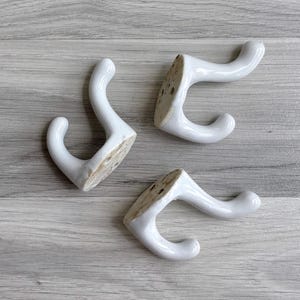 Vintage 50s White Porcelain Wall Hook - Double Hook, Ceramic, Customizable, DIY Home Decor image 8
