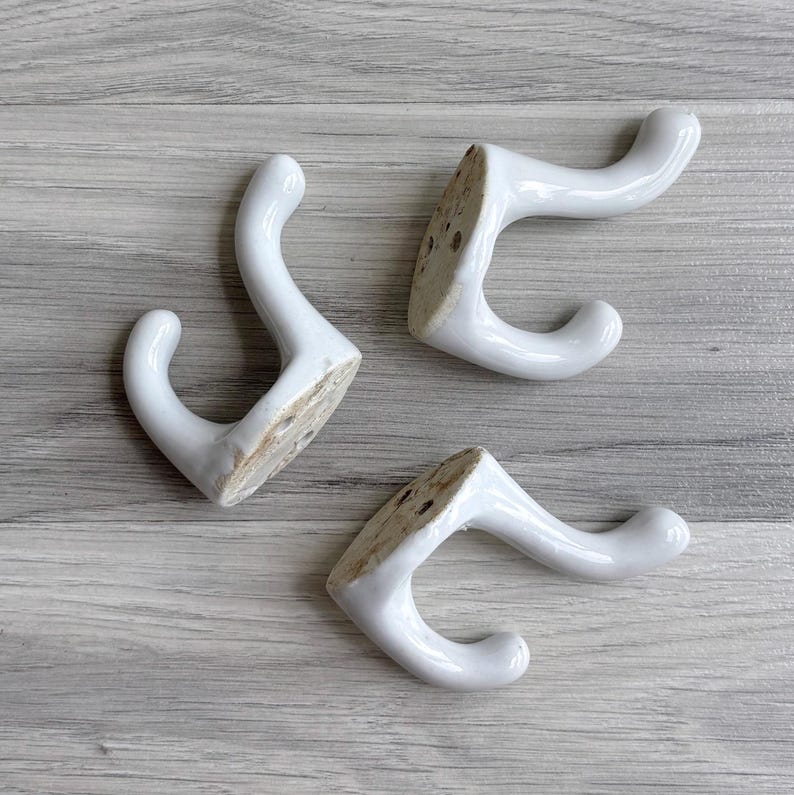 Vintage 50s White Porcelain Wall Hook - Double Hook, Ceramic, Customizable, DIY Home Decor image 8