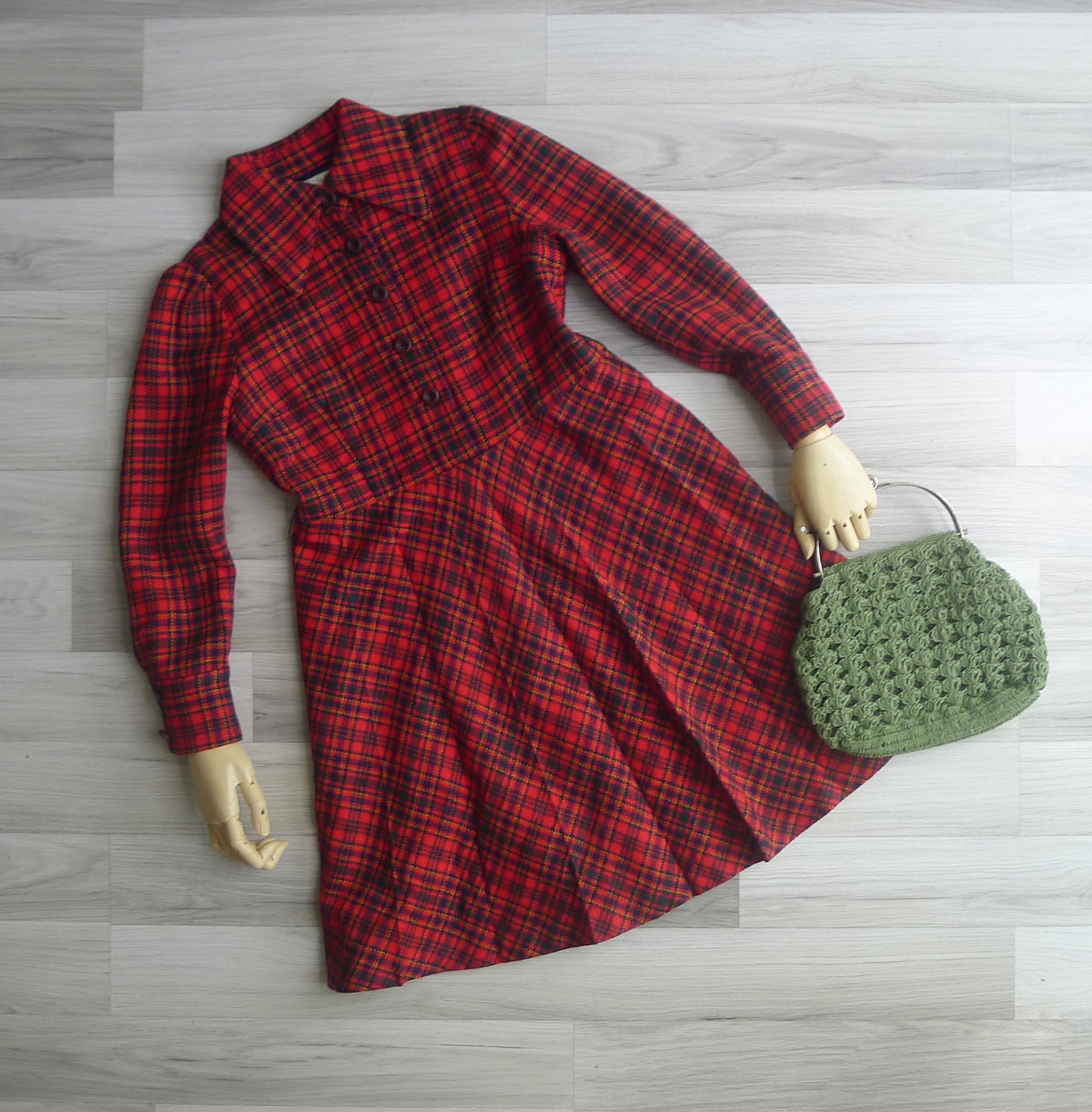 SALE Vintage 70's Red Christmas Plaid 