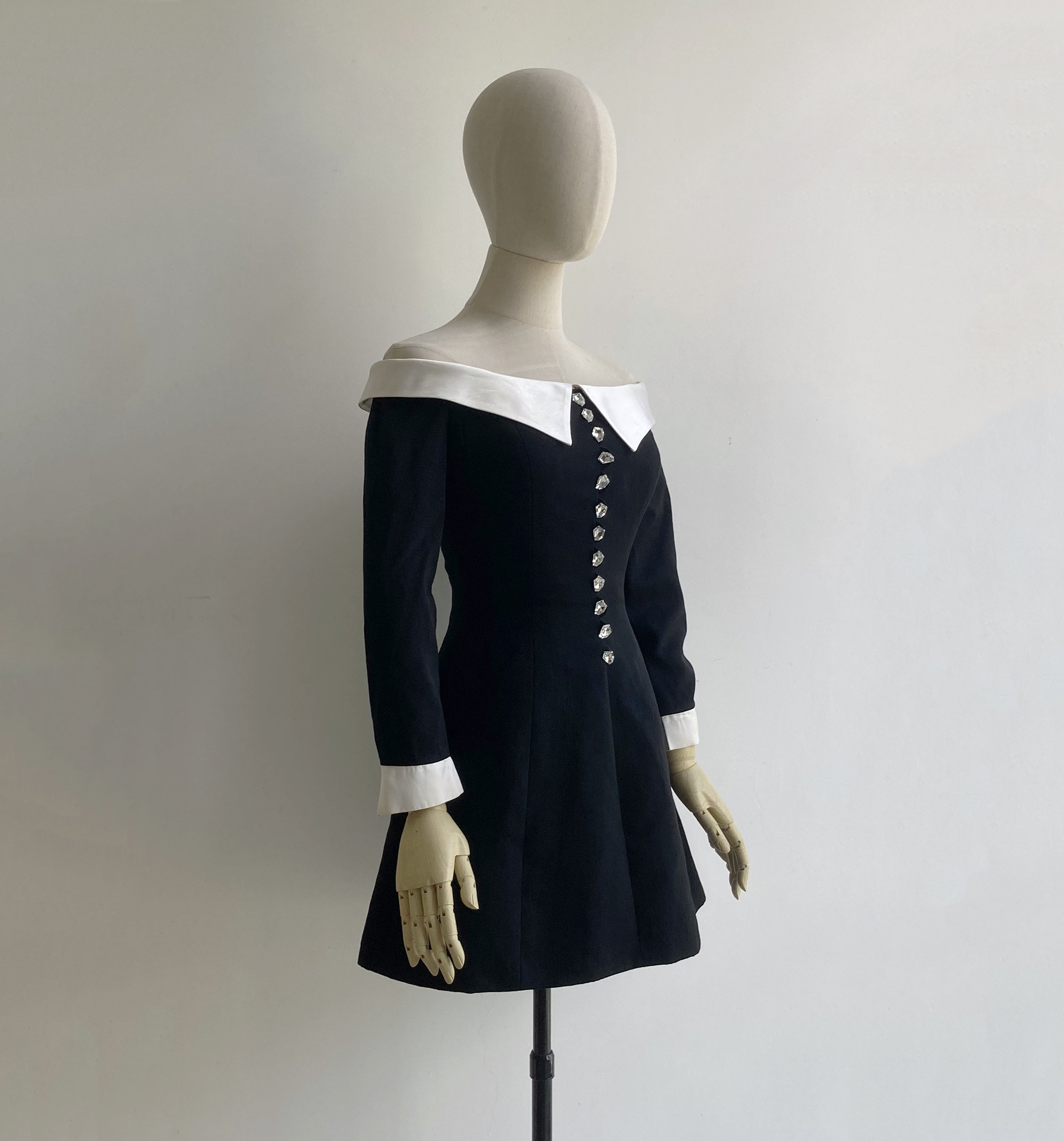 Vintage '80s Lolita Lempicka Tuxedo off Shoulder Mini Dress