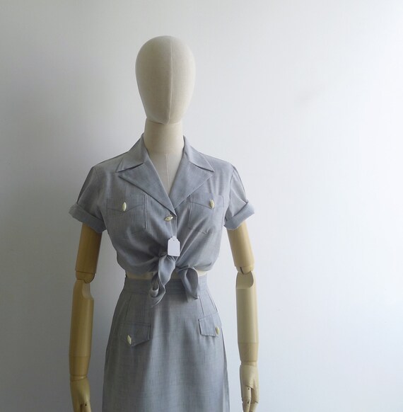 Vintage '70s Grey Chambray Matching Two Piece Top… - image 4