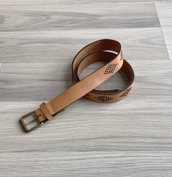 Vintage 80s Brown Studded Leather Belt XS S M, Retro Hippie 