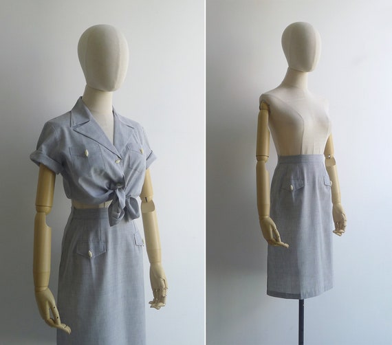 Vintage '70s Grey Chambray Matching Two Piece Top… - image 6