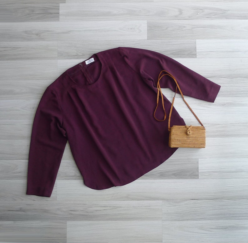 Vintage 80/'s Maroon Red Pleat Blouse M or L