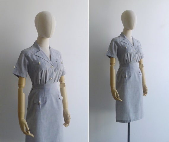 Vintage '70s Grey Chambray Matching Two Piece Top… - image 2