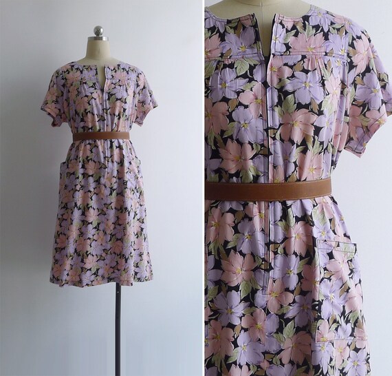 SALE - Vintage 80's 'Eclectic Florals' Cotton Zip