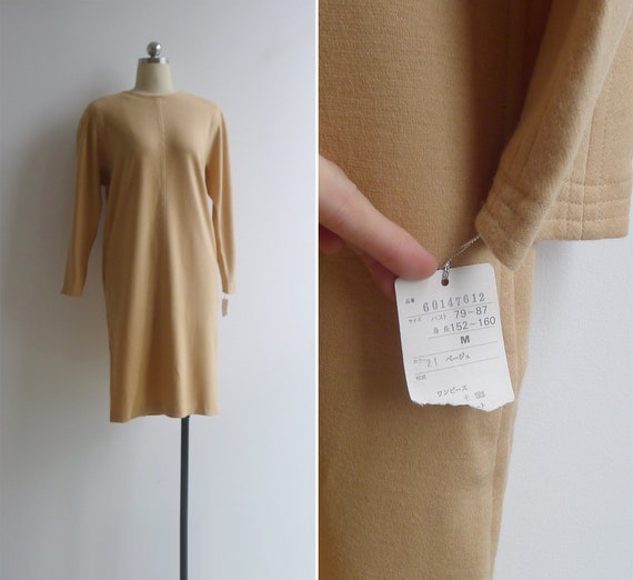 SALE - Vintage '80s Camel Tan Wool Batwing Shift … - image 4