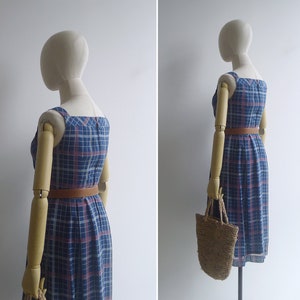 Robe midi à carreaux quadrillé bleu sarcelle et rose poudré vintage des années 80 P-M image 4