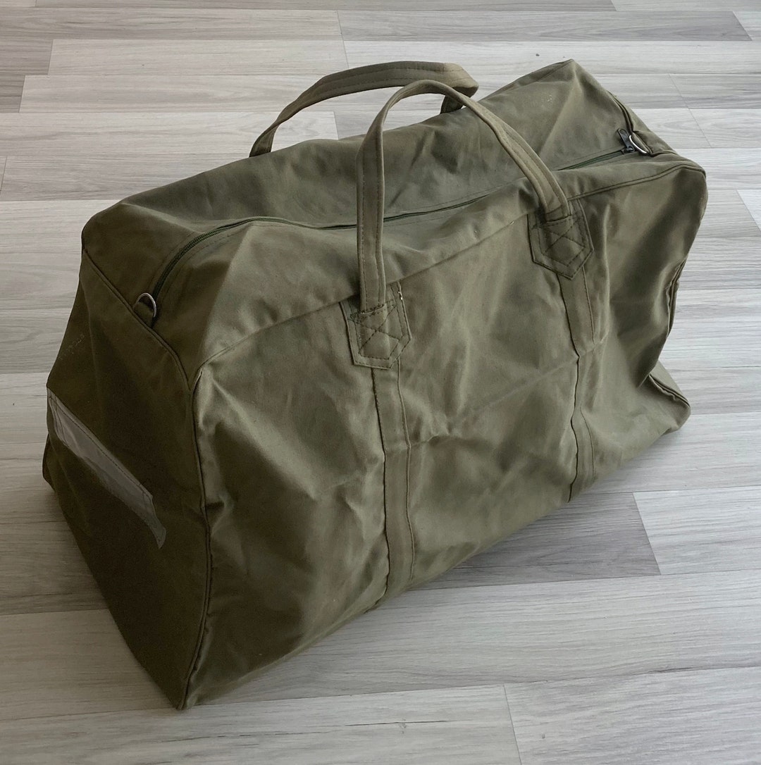 Vintage Military Surplus Army Green Duffel Bag, Cotton Canvas