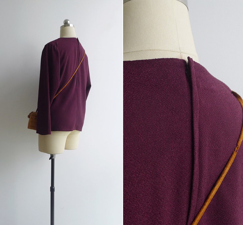 Vintage 80/'s Maroon Red Pleat Blouse M or L