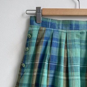 VINTAGE 80S GREEN BUTTON DOWN SWING MIDI SKIRT XS 6