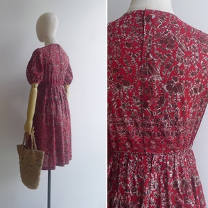 Vintage '80s Deep Red Novelty Batik Print Cotton Dress XS image 6