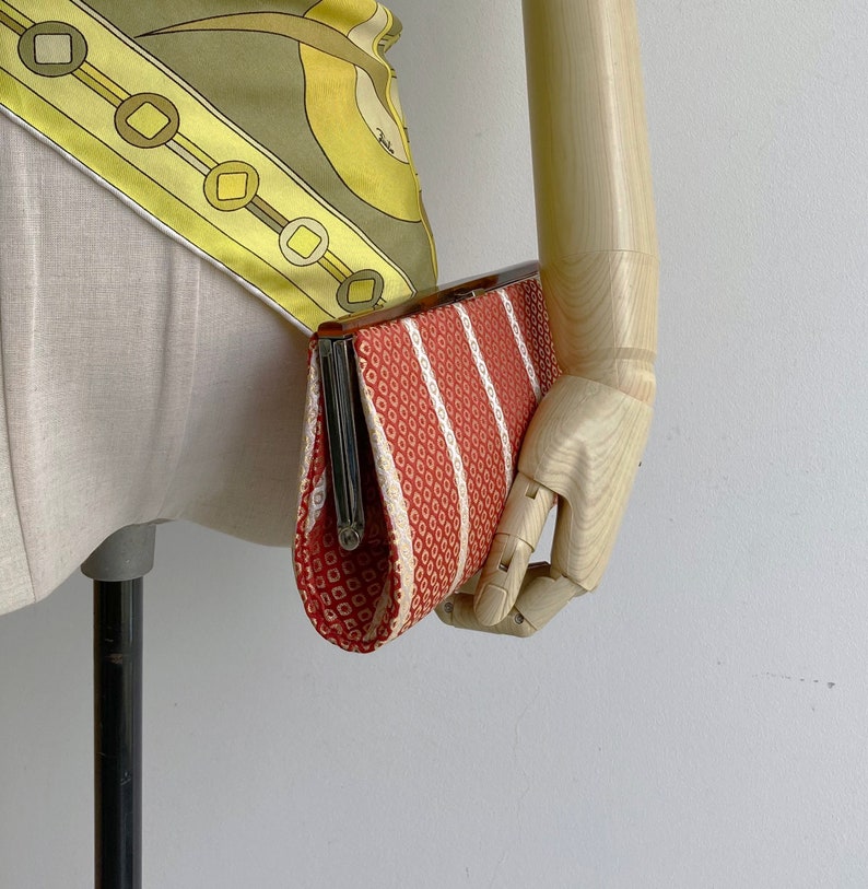 SALE Vintage '50s Kimono Silk Rectangular Framed Clutch Purse image 5