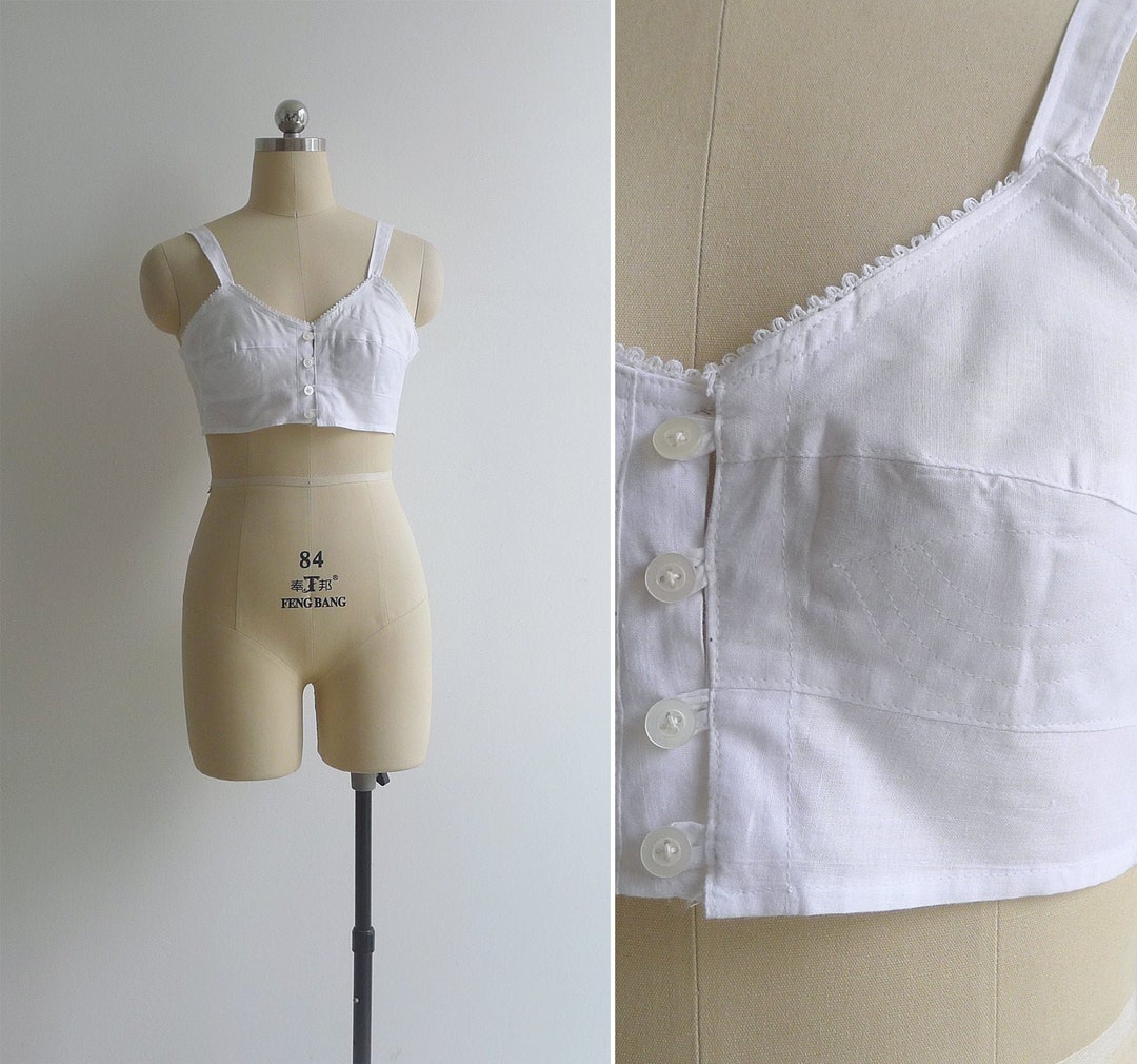 Vintage 70s Cotton Circle Stitch Bra Top S, Retro Deadstock White Longline Crop Tank With Button Front & Picot Trim - Etsy