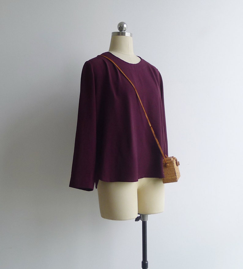 Vintage 80/'s Maroon Red Pleat Blouse M or L