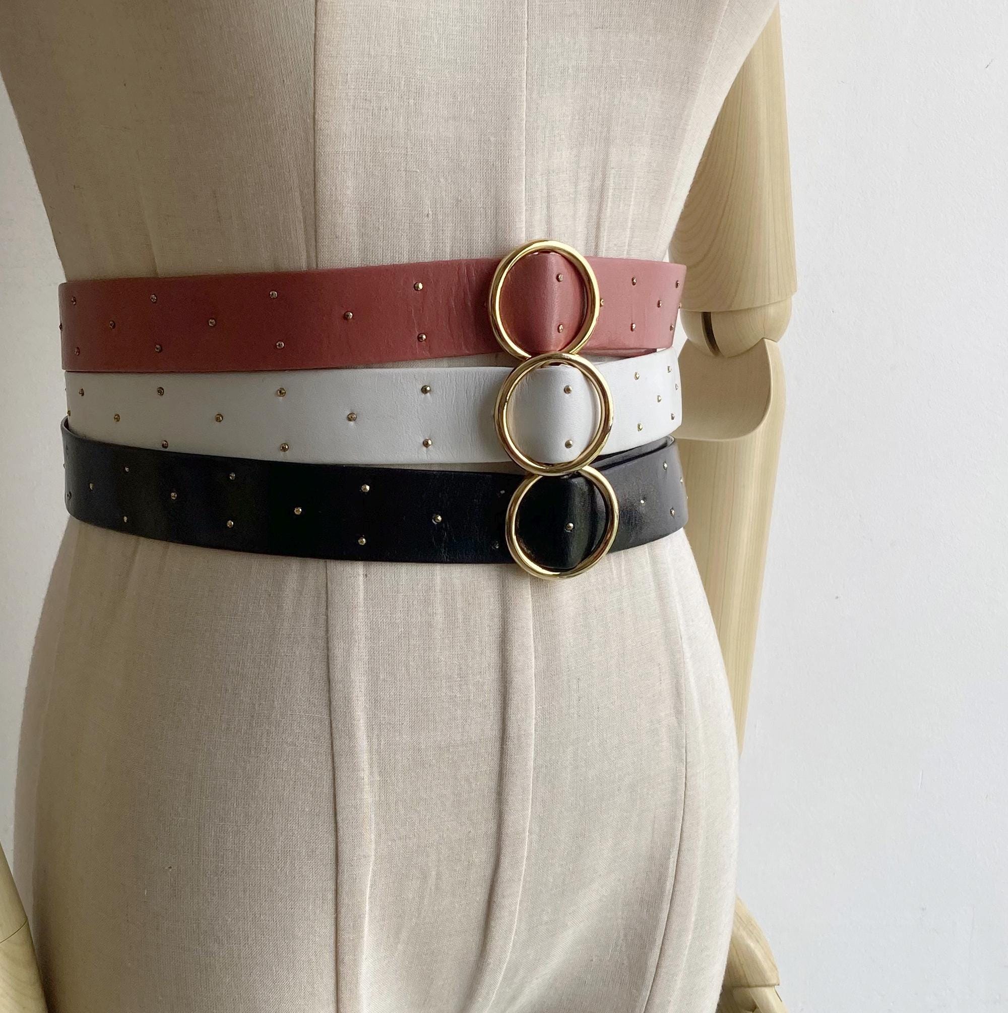 Vintage 80s Studded Faux Leather Belt by David Hicks XS S M, Retro