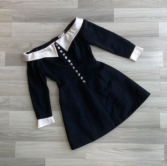 Vintage '80s Lolita Lempicka Tuxedo off Shoulder Mini Dress