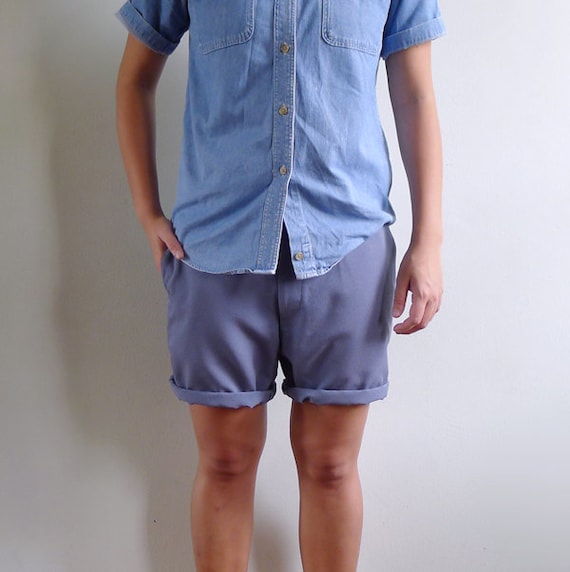 Vintage Mens 70's Dusty Blue Gray Tailored Shorts