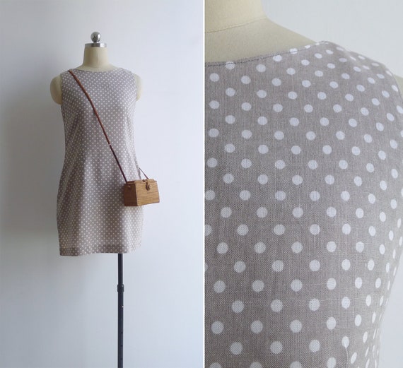 taupe and white polka dot dress