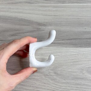 Vintage 50s White Porcelain Wall Hook - Double Hook, Ceramic, Customizable, DIY Home Decor image 4