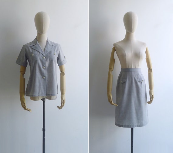 Vintage '70s Grey Chambray Matching Two Piece Top… - image 5