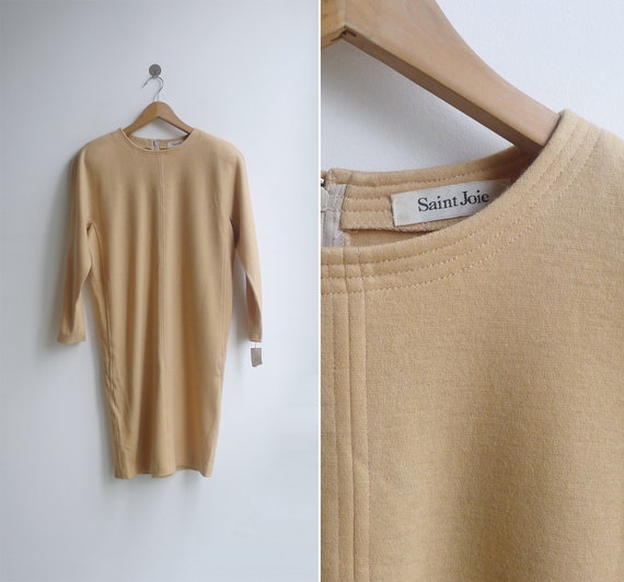 SALE - Vintage '80s Camel Tan Wool Batwing Shift … - image 8