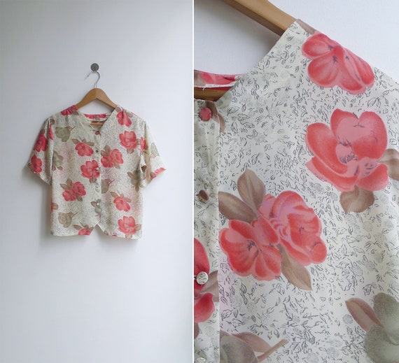 SALE - Vintage '80s 'Coral Floral' Abstract Print… - image 5