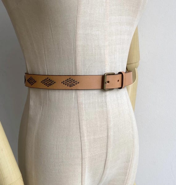 Vintage 1980\'s Leather studded belt Vintage Punk Rock Heavy Metal Gray Leather Studded Belt 80s  main image 3