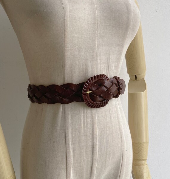 Vintage 80s Dark Brown Braided Leather Belt XS S M L  display picture 2