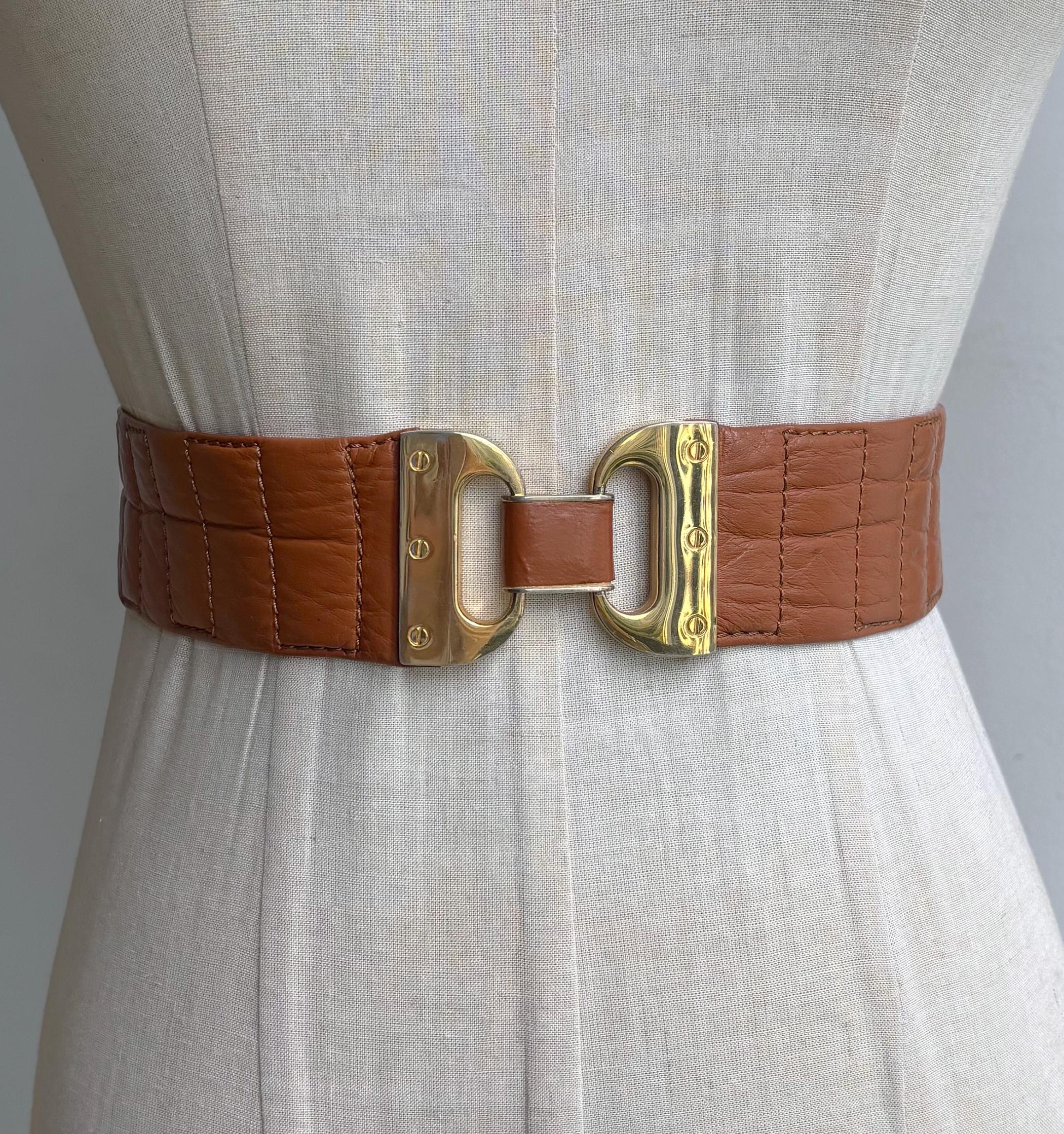 Vintage 80s Wine Leather Statement Belt Brass Geometric Buckle 80s Vintage Belt in Woven Leather With Statement Brass  main image 3