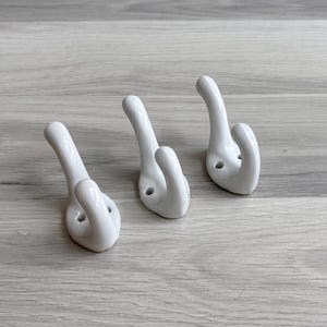 Vintage 1950s White Porcelain Wall Hook - Double Hook, Ceramic, Customizable, DIY Home Decor