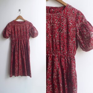 Vintage '80s Deep Red Novelty Batik Print Cotton Dress XS image 7