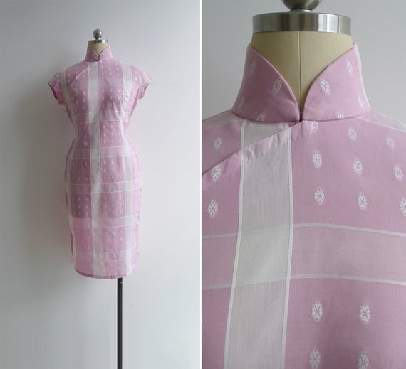 Vintage 50's 'Sarong Plaid' Pink Cotton Cheongsam