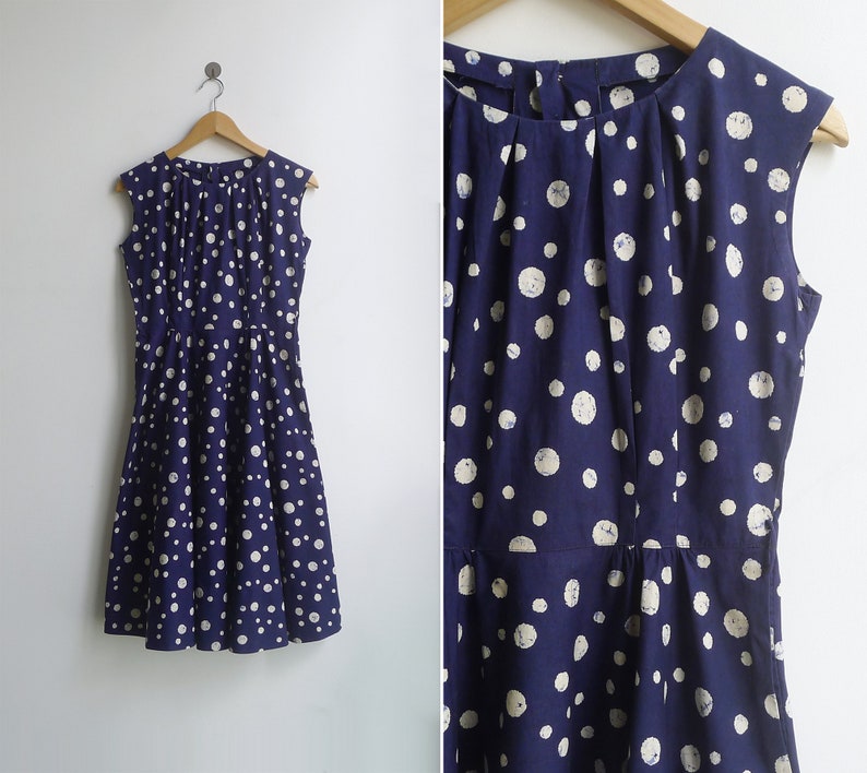 Vintage '40s '50s Bubble Spot Fit & Flare Dress with Gathers S image 6