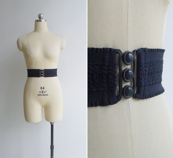 Vintage 80s Black Stretch Belt – Elastic Waist Cincher With  display picture 1